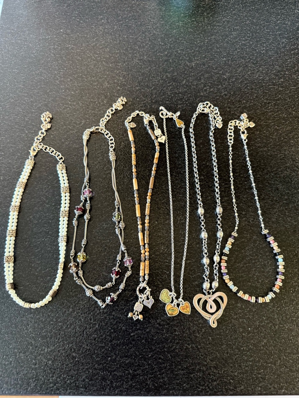 Brighton Retired 6 Piece Silver-Tone, Pearl and Multi-Color Necklace Bundle